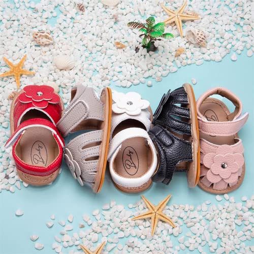 Meckior Baby Toddler Infant Girls PU Leather Soft Open Toe Summer Sandals Flower Princess Flat Shoes - Image 3