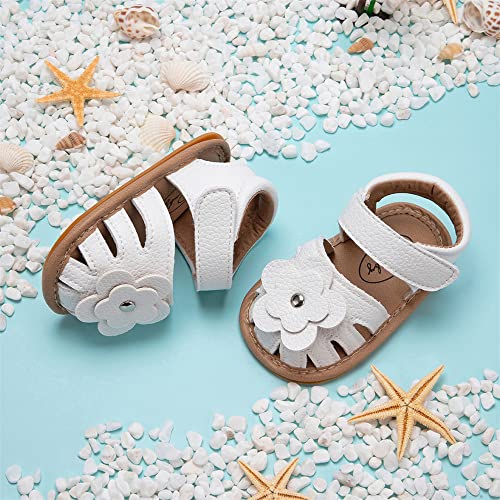 Meckior Baby Toddler Infant Girls PU Leather Soft Open Toe Summer Sandals Flower Princess Flat Shoes - Image 4