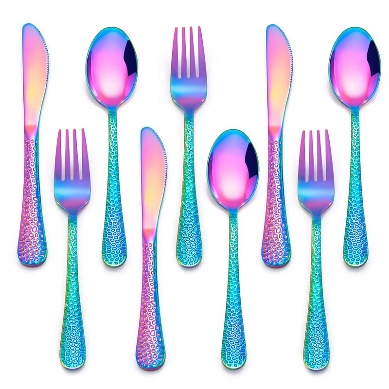 HaWare 9Piece Toddler Kids Silverware Set Stainless Steel Hammered Flatware Preschooler Eating Utensils Includes 3 Spoons 3 Forks 3 Knives Metal Children Cutlery for Home School Mirror Finished