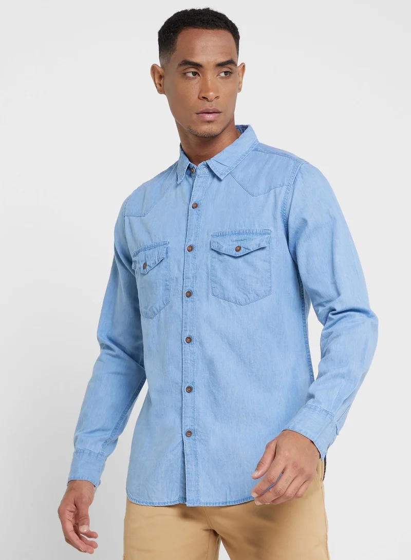 توماس سكوت قميص كاجوال رجالي توماس سكوت أزرق بقصة ضيقة ذكية