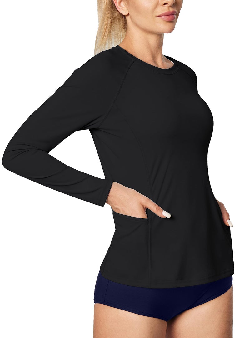 IUGA Long Sleeve Shirts for Women UPF 50+ Rash Guard Athletic Workout Tops with Pockets for Dry Fit Hiking Running Swim Shirt - Image 1