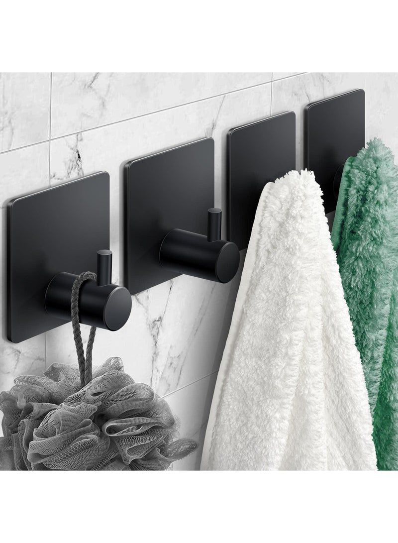 Adhesive Hooks, Black Adhesive Towel Hooks Waterproof Self Adhesive Shower Wall Hooks Stainless Steel Stick on Hooks Heavy Duty Sticky Hooks for Bathroom Kitchen Living Room Camper 4Pcs - Image 1