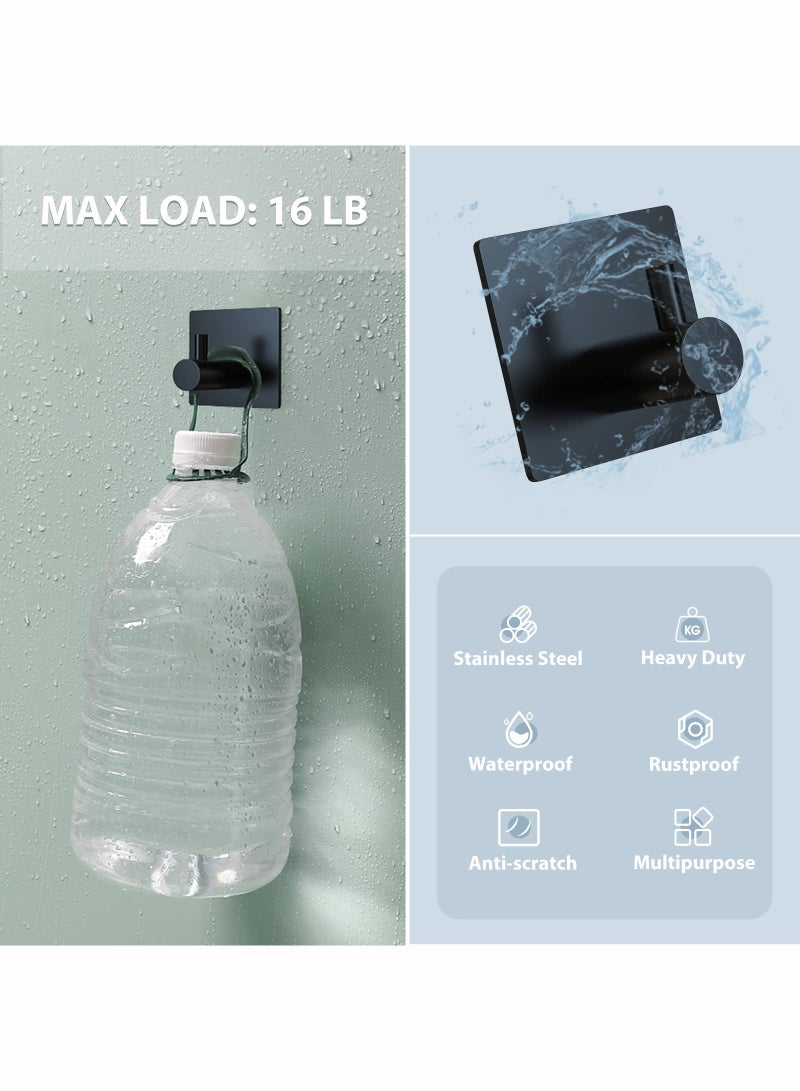 Adhesive Hooks, Black Adhesive Towel Hooks Waterproof Self Adhesive Shower Wall Hooks Stainless Steel Stick on Hooks Heavy Duty Sticky Hooks for Bathroom Kitchen Living Room Camper 4Pcs - Image 4