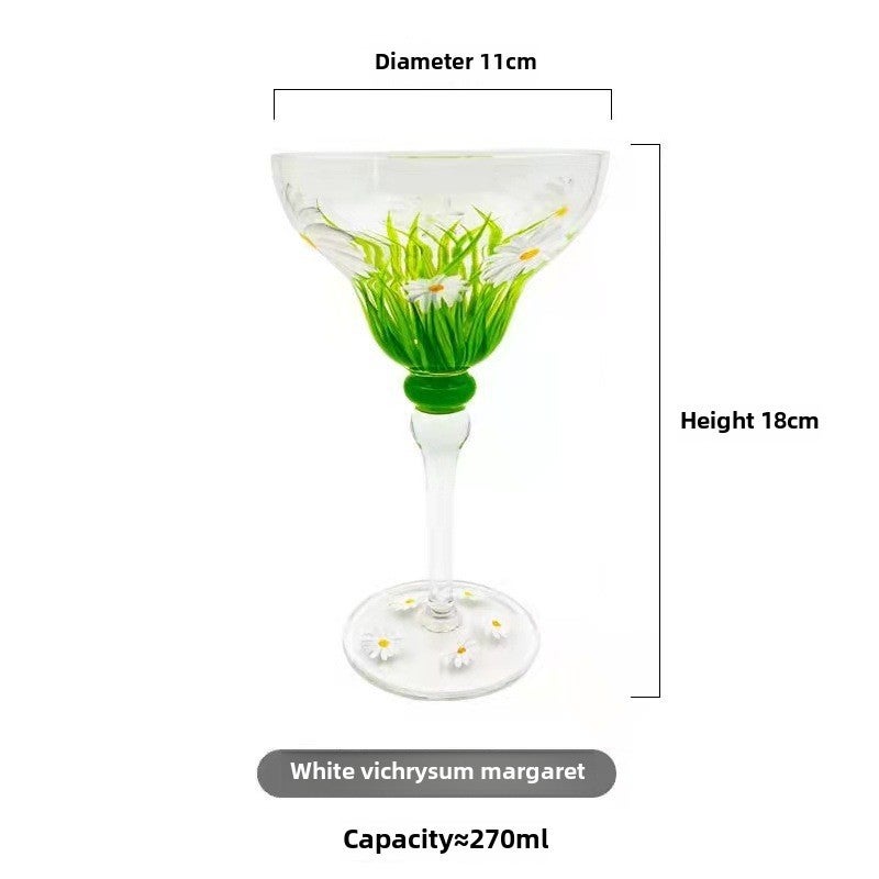 Painted Margarita Wine Glass Crystal Glass Hand-painted Cocktail Mug Alicia Home Goblet(Little Daisy Margaret) - Image 1