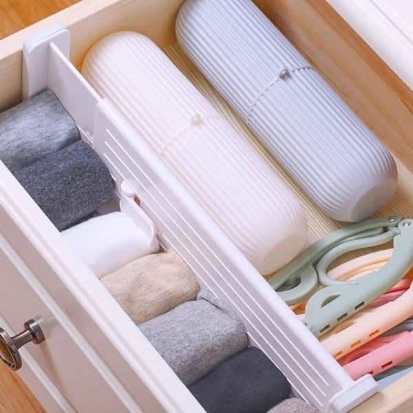 Ansawi 1Pc Plastic Grid Drawer Dividers White Adjustable Sock Underwear Dresser Drawer Organizer Divider for Stationary Storage - Image 1