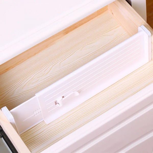 Ansawi 1Pc Plastic Grid Drawer Dividers White Adjustable Sock Underwear Dresser Drawer Organizer Divider for Stationary Storage - Image 2