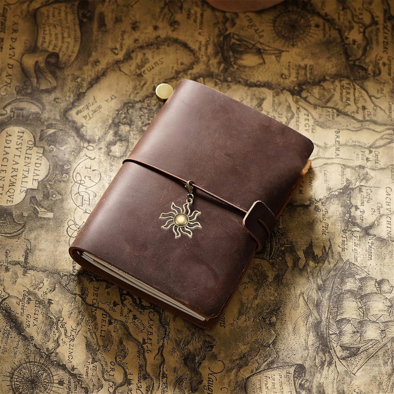 Genuine Leather Traveler's Notebook Cover - Coffee 135x105mm Retro Patina Effect With 3 Insert Refills for Travel Journaling & Daily Planning - Image 5