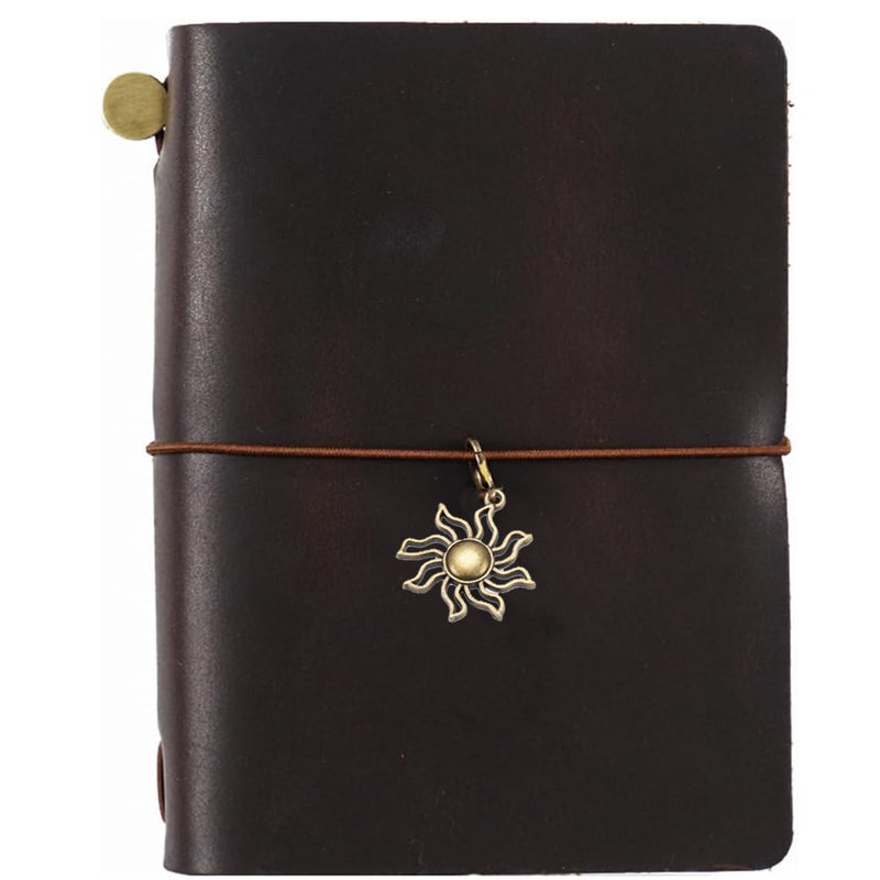 Genuine Leather Traveler's Notebook Cover - Coffee 135x105mm Retro Patina Effect With 3 Insert Refills for Travel Journaling & Daily Planning - Image 1