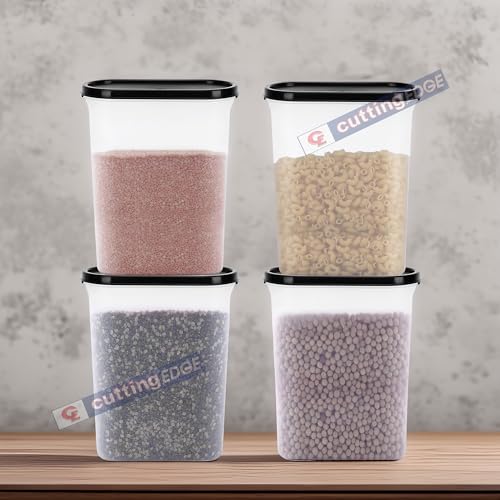 Cutting EDGE 2400ml Anti-Bacterial Modular Plastic Storage Container Set of 4, BPA-Free, Airtight Lid, Leakproof, Stackable Organizer for Pantry, Sugar, Flour & Grains (Black) - Image 2