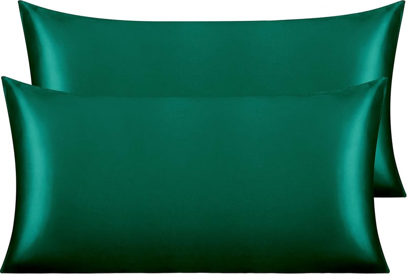 NTBAY Silk Satin Pillowcases - Satin Pillowcase for Hair and Skin, Pillow Cases 2 Pack with Envelope Closure, 50x90 cm, Dark Green - Image 1