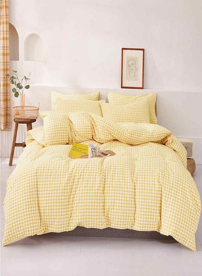 ETDIFFE Full Size Yellow Comforter Set, 3 Piece Farmhouse Gingham Grid Bed Set - Lightweight Buffalo Checkered Plaid Microfiber Down Alternative Comforter, 80x90 - Image 2