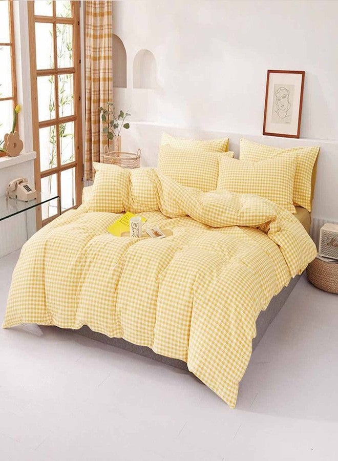 ETDIFFE Full Size Yellow Comforter Set, 3 Piece Farmhouse Gingham Grid Bed Set - Lightweight Buffalo Checkered Plaid Microfiber Down Alternative Comforter, 80x90 - Image 3