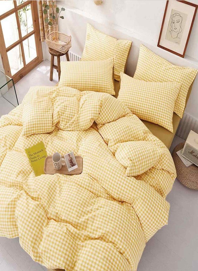 ETDIFFE Full Size Yellow Comforter Set, 3 Piece Farmhouse Gingham Grid Bed Set - Lightweight Buffalo Checkered Plaid Microfiber Down Alternative Comforter, 80x90 - Image 4