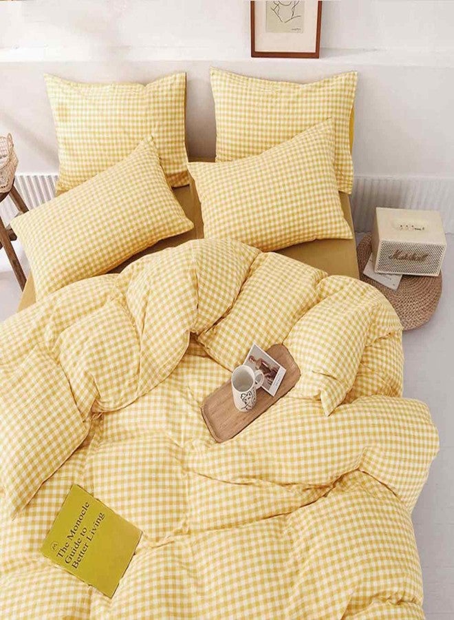 ETDIFFE Full Size Yellow Comforter Set, 3 Piece Farmhouse Gingham Grid Bed Set - Lightweight Buffalo Checkered Plaid Microfiber Down Alternative Comforter, 80x90 - Image 1