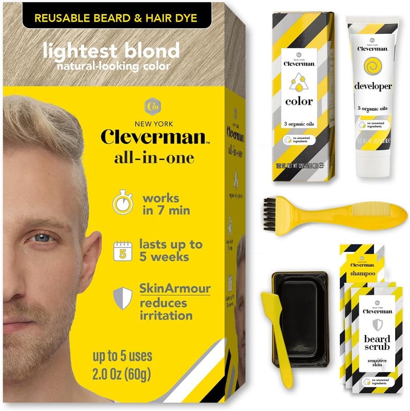 CLEVERMAN Lightest Blond Hair & Beard Dye for Men, All-in-One Reusable Kit - Men's Color For Natural-Looking Gray Coverage, Professional-Quality and Ammonia-Free - Image 1