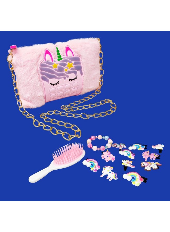 Parteet Combo (Pack Of 4 Items) For Birthday Return Gifts For Kids1 Unicorn Printed Pop It Fer Purse, 1 Unicorn Comb, 1 Unicorn Bracelet And 10Pc Unicorn Clip For Girl Kids  - Image 4
