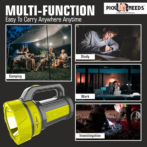 Pick Ur Needs 50W Rechargeable Long Range Search Torch Light with 2 Side Emergency Kissan Light (Yellow) - Image 5