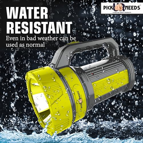 Pick Ur Needs 50W Rechargeable Long Range Search Torch Light with 2 Side Emergency Kissan Light (Yellow) - Image 3