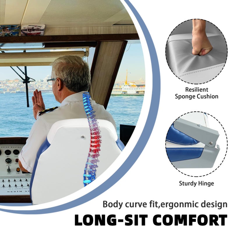 Vancus Boat Seats 2 Pack, High Back Folding Bass Boat Seat for Fishing Jon Pontoon with Stainless Steel Screws, White&Blue - Image 3