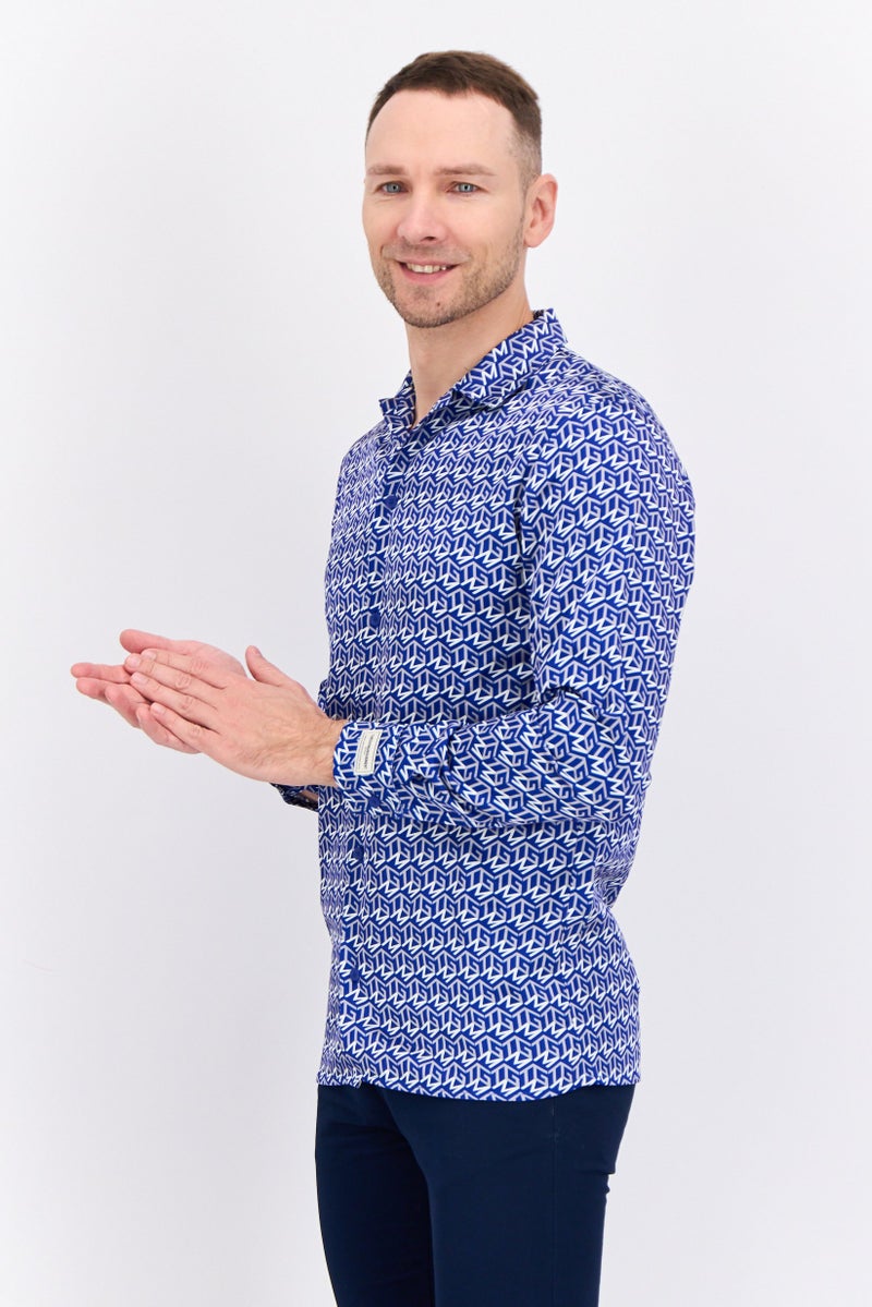 The Giving Movement Men Regular Fit Allover Printed Long  Sleeves Casual Shirt, Blue - Image 2
