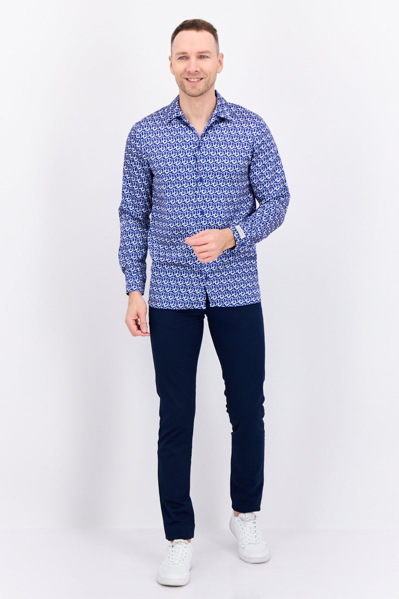 The Giving Movement Men Regular Fit Allover Printed Long  Sleeves Casual Shirt, Blue - Image 3