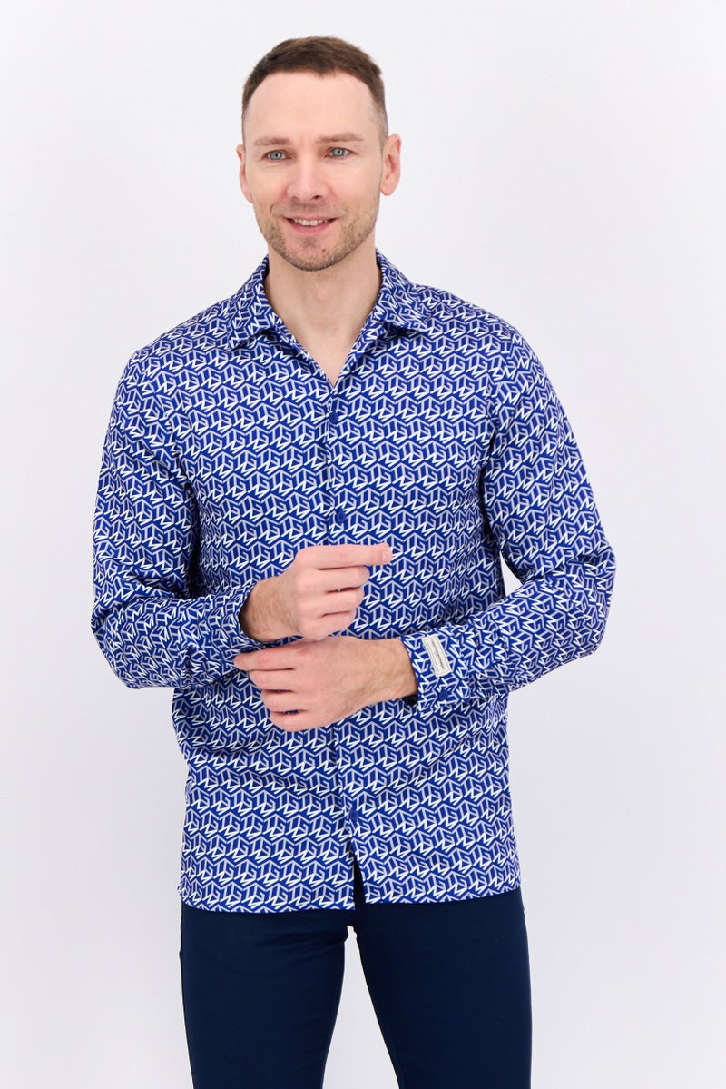 The Giving Movement Men Regular Fit Allover Printed Long  Sleeves Casual Shirt, Blue - Image 1