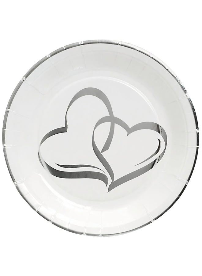 Fun Express Two Hearts Foil Dessert Plates - 25 Paper Plates -Wedding Party Supplies - Image 2