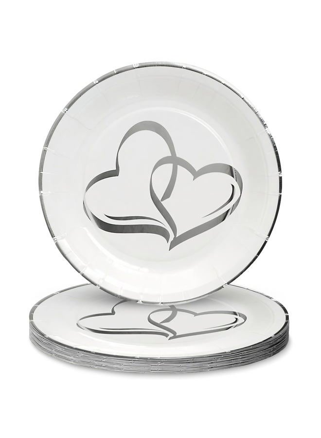 Fun Express Two Hearts Foil Dessert Plates - 25 Paper Plates -Wedding Party Supplies - Image 1