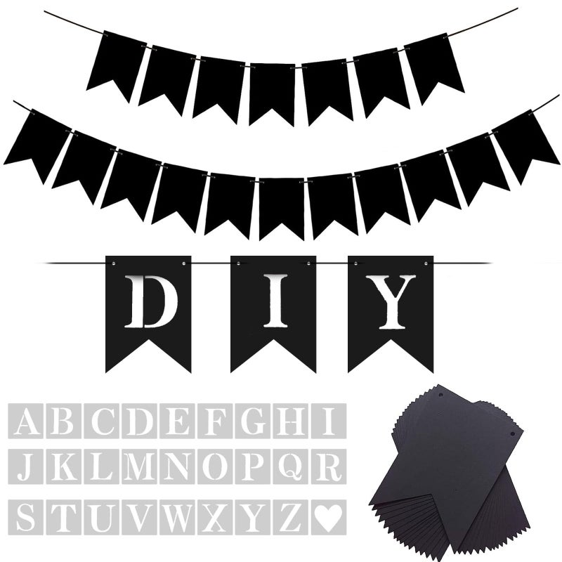 YUNSHANGMO DIY Black Custom Banner Kit Funny Customize Your Party Banner Signs Custom TextPhrase Banner Paper Pennant Banner Set Include 26 Letters Stencil