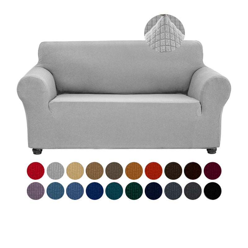 Joccun Stretch Loveseat Couch Cover Slipcover 1Piece Sofa Cover for 2 Cushion Couch Spandex Jacquard Washable Furniture Protector Cover for Living RoomKidsPetsLoveseatSilver