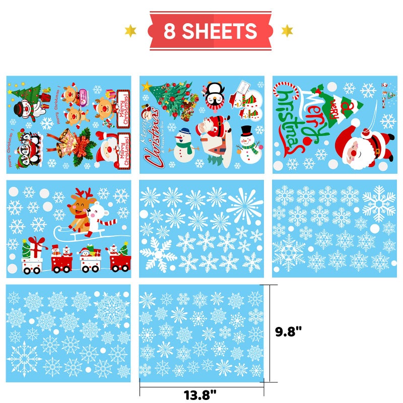 Hidreas 195 PCS Snowflickflics عيد الميلاد تلصق ملصقات ملصقات ملصقات نافذة عيد الميلاد شارات 8 أوراق - Image 3