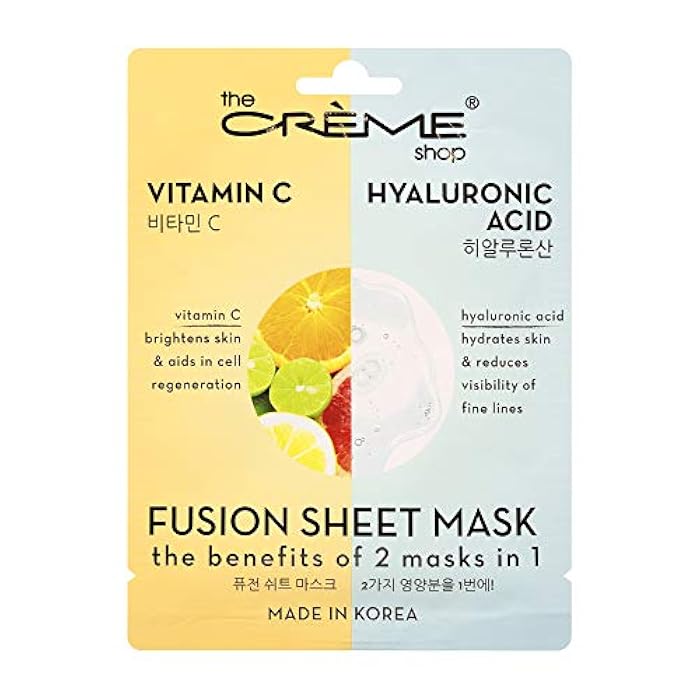 The Crème Shop - Vitamin C & Hyaluronic Acid Fusion Full Face Masks, Korean Facial Skin Care and Moisturizer - Hydrating, blackhead remover, scar cream Natural Beauty Essence - 5 Sheets Set - Image 2