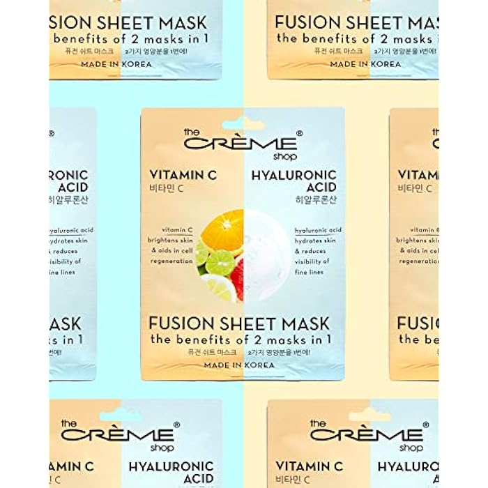 The Crème Shop - Vitamin C & Hyaluronic Acid Fusion Full Face Masks, Korean Facial Skin Care and Moisturizer - Hydrating, blackhead remover, scar cream Natural Beauty Essence - 5 Sheets Set - Image 4