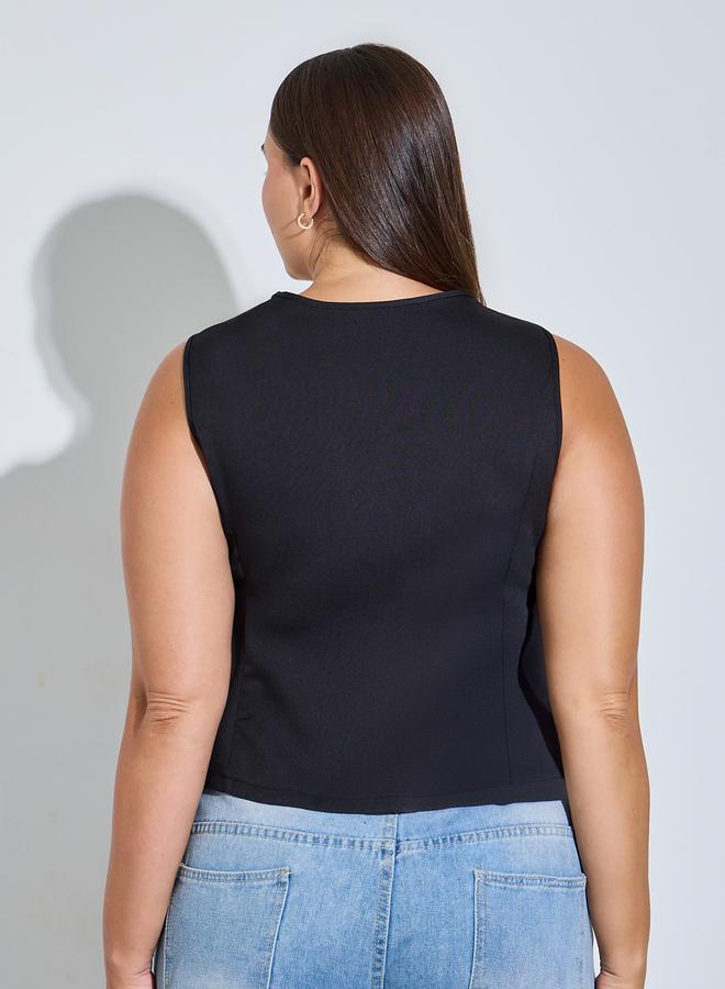 Take Two Plus Size Black Sleeveless V-Neck Vest Top - Image 4