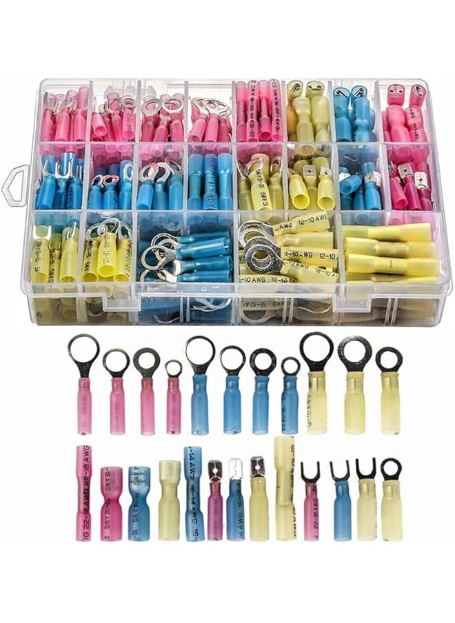 PROMASS promass Heat Shrink Waterproof Wire Connectors, Waterproof Automotive Marine Electrical Terminals Kit, Crimp Connector Assortment, Ring Fork Hook Spade Butt Splices, 250PCS  - Image 1