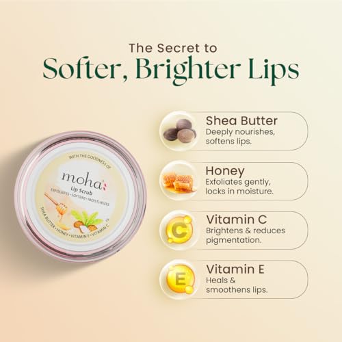 Moha Lip Scrub for Pigmented, Dry, Dark & Chapped Lips | Reduce Darkness & Wrinkles with Shea Butter, Honey, Vitamin C & E | Long Lasting, Non-Sticky, Brightens Complexion, Restores Natural Color & Soft & Smooth Lips – 12 GM (Pack of 1) - Image 4