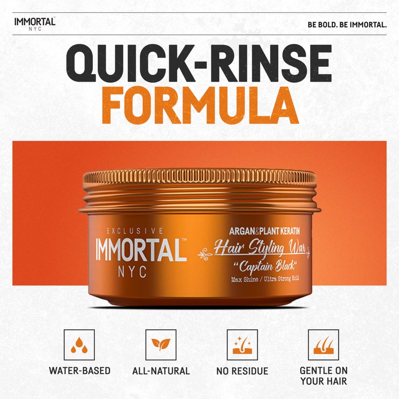Immortal NYC Captain Black Hair Wax - 8 out of 9 Holding Ability, Max Shine - All Natural Water-Based Hair Wax for Men - No Residue, All Hair Types - Image 4