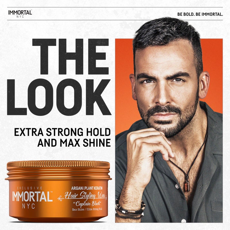 Immortal NYC Captain Black Hair Wax - 8 out of 9 Holding Ability, Max Shine - All Natural Water-Based Hair Wax for Men - No Residue, All Hair Types - Image 2