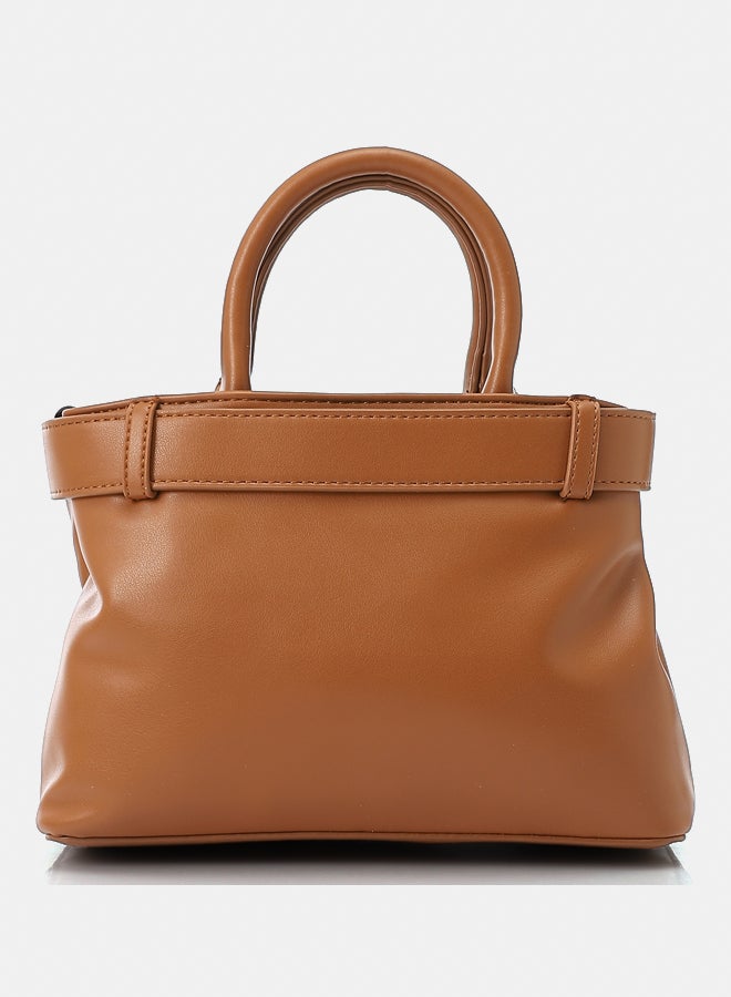 DejaVu Squared Shaped Leather Brown Handbag - Image 3