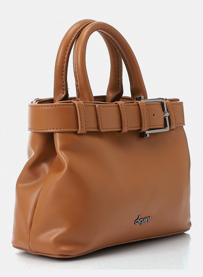 DejaVu Squared Shaped Leather Brown Handbag - Image 2