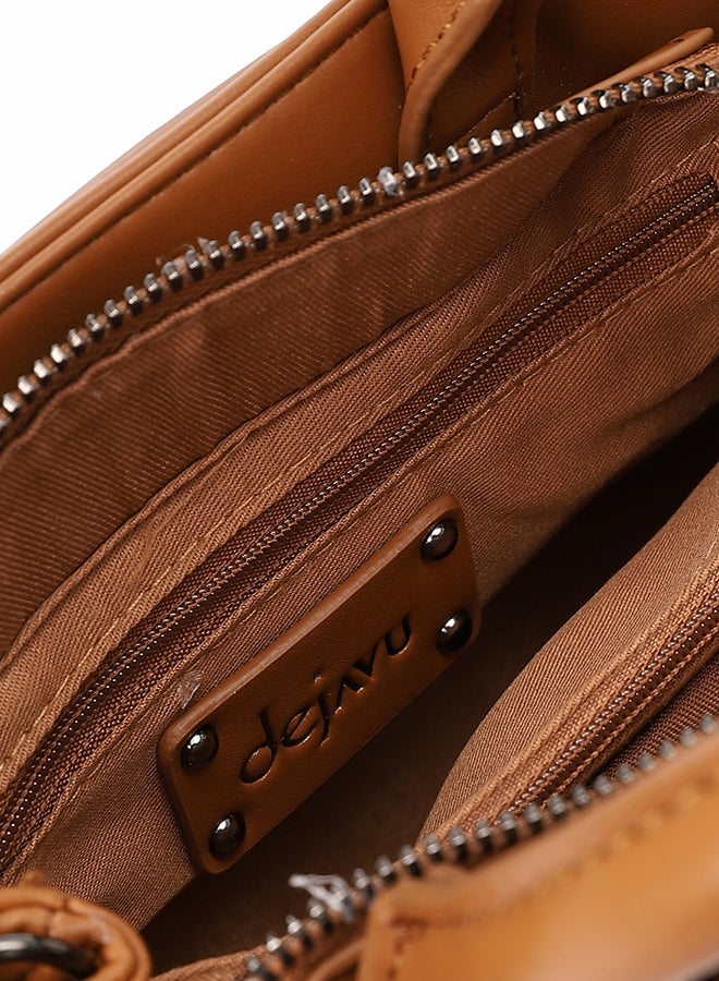 DejaVu Squared Shaped Leather Brown Handbag - Image 4