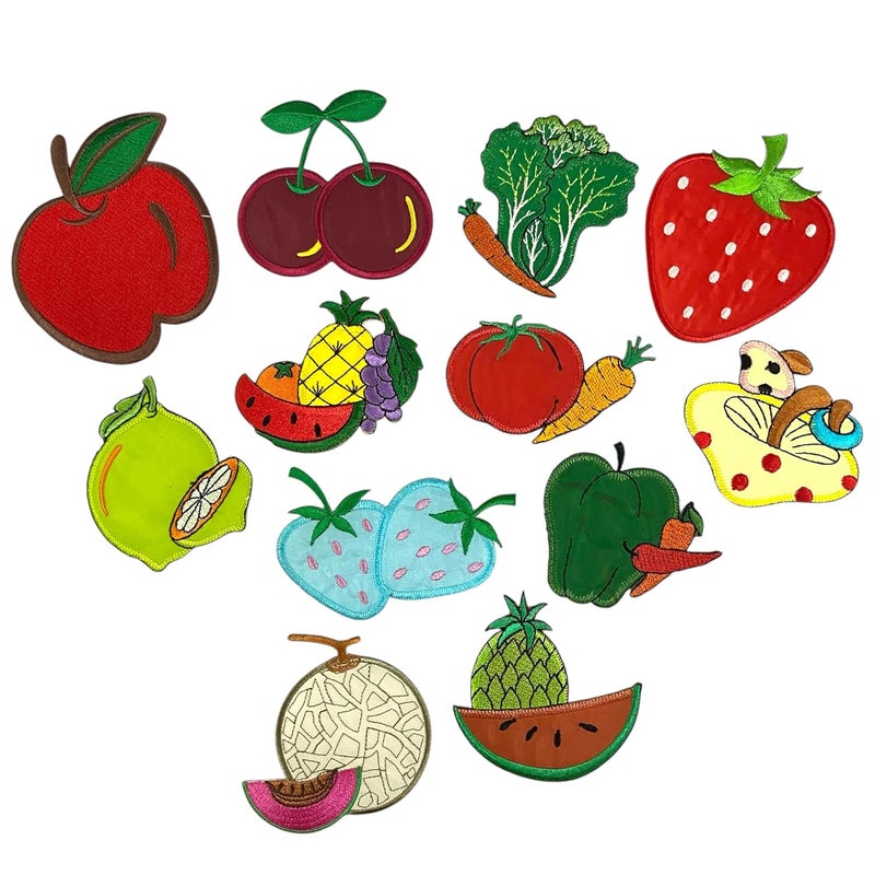 Embroidered Mix Fruits Vegetables Appliques Patches Sew onIron on Patches for Kids Bags Clothes Caps Shoes TShirt Jeans Dress Crafts DIY Combo 12 Piece  - Image 1