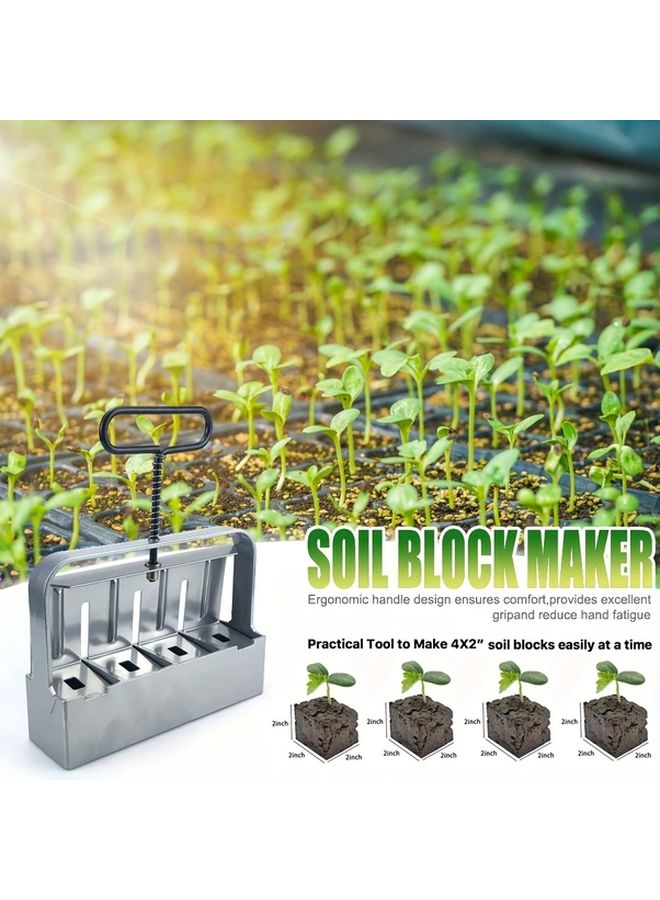 Upgraded 2 Inch Soil Blocker 8 Cell Manual Handheld Tool With 3 Seed Pins Style Two Silvery - Image 2