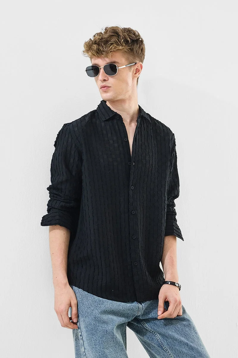 SNITCH Slim Fit Stripes Black Shirt