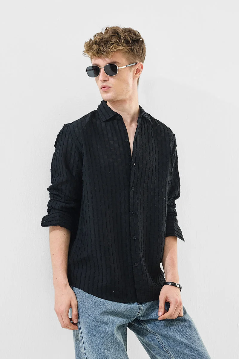 SNITCH Slim Fit Stripes Black Shirt