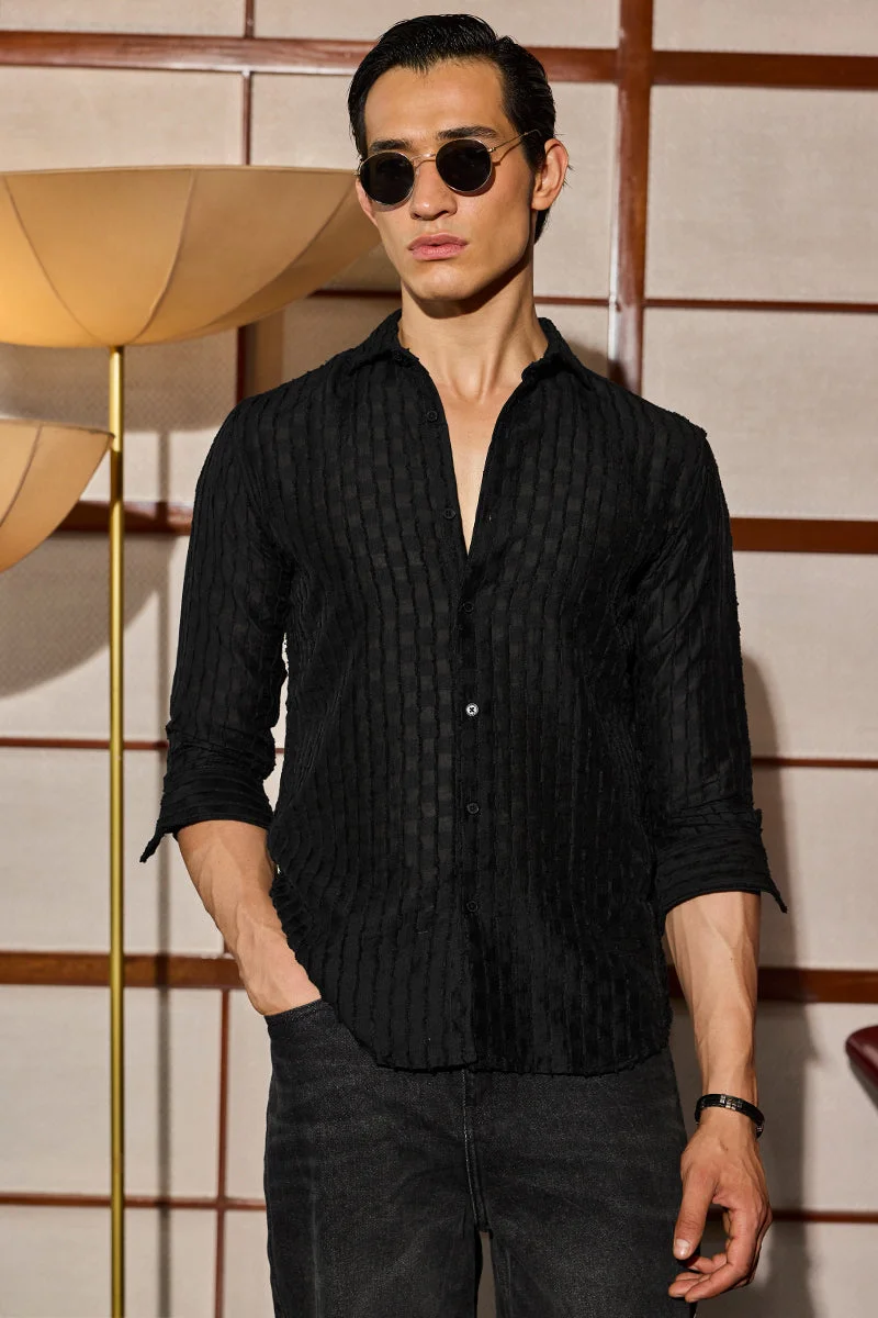 SNITCH Slim Fit Stripes Black Shirt