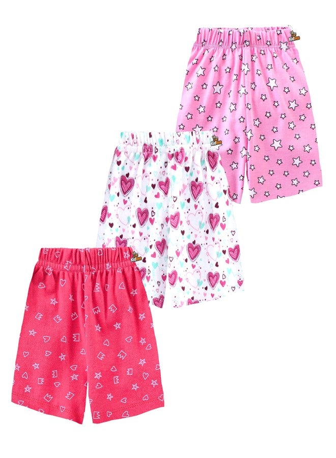 Kidbee Boys & Girls Cotton Shorts (Pack of 3) (0-6 Months, SRT-426-Girls-Color-3pc) - Image 1