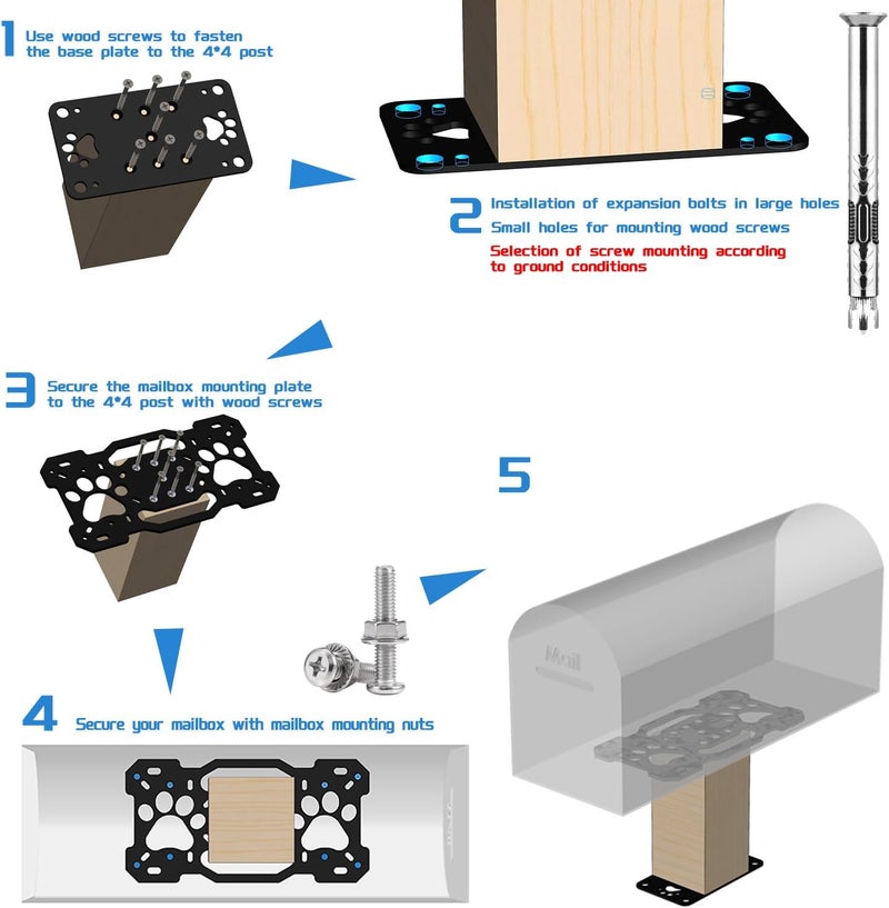 YOEXON Mailbox Mounting Plate 4X4 Post Mailbox Mounting Bracket Mailbox Mounting Kit Post Mailbox Mounting Kit High Load Capacity in-Floor Mailbox Metal Plate - Image 5