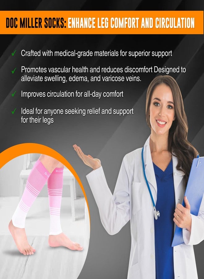 Doc Miller Compression Calf Sleeve for Men & Women, 20-30 mmHg Graduated Support, Knee High, Running, Shin Support, Calf Sleeves, Striped Design, 1 Pair - Image 5