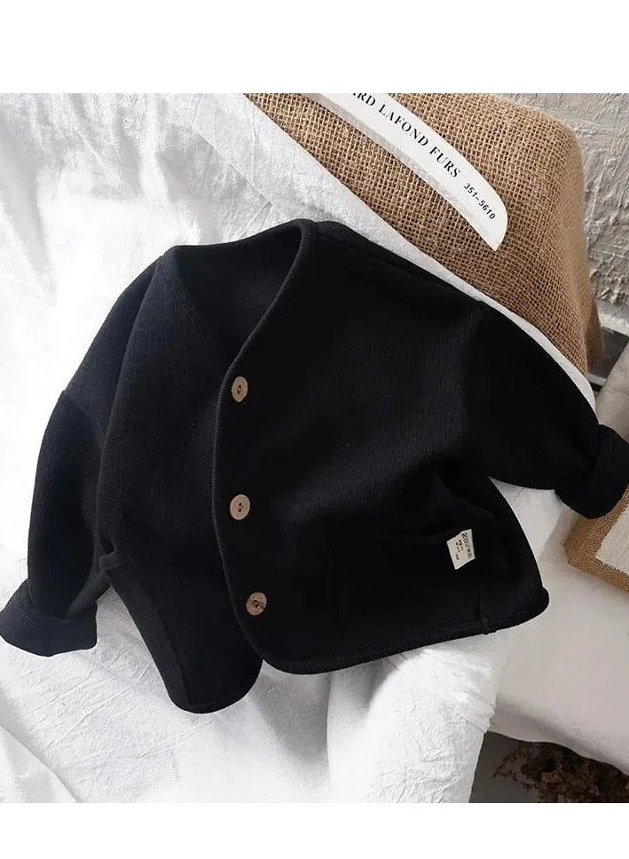 Korean Kids Loose Cardigan Cotton Casual Autumn Coat Black